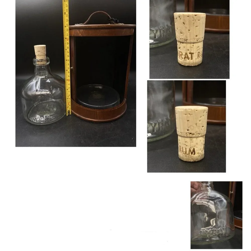 Pyrat Rum Decanter Bottle XO Buddha Wooden Box Roll Door Display Handle Badge